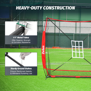 7x7 ft Baseball Net, Hitting and Pitching Net with Batting Tee Red