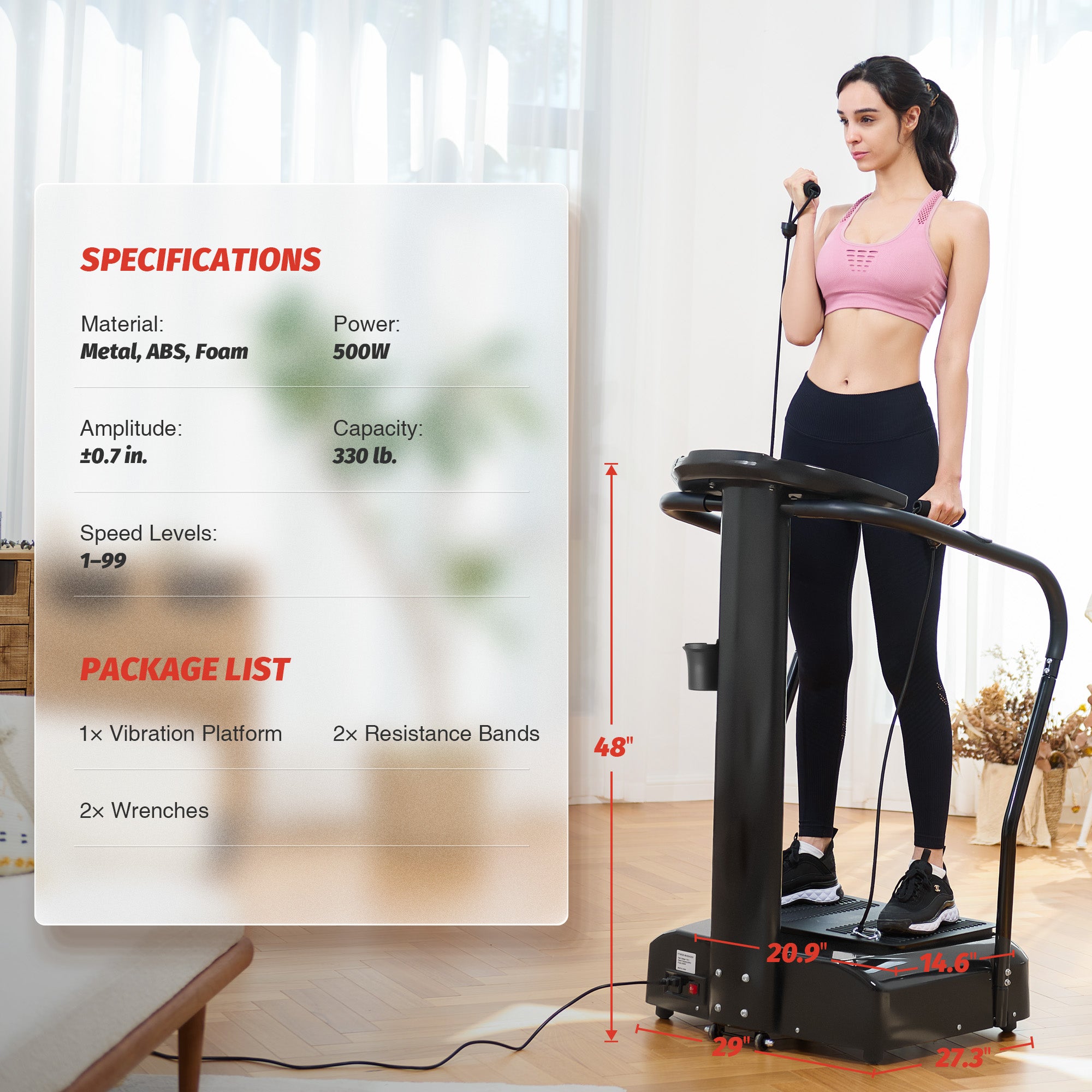 Vibration Plate Exercise Machine with Handles, Vibration Plate for Lymphatic Drainage with 2 Resistance Bands (3 Preset Modes 99 Levels)