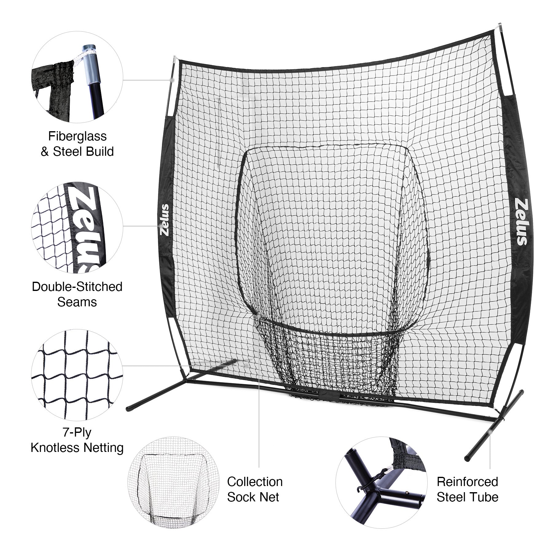 Zelus pitching net with stand and carrying bag