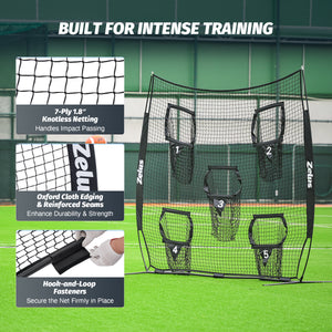 Football Throwing Net, Quarterback Training Equipment with 5 Target Pockets Black