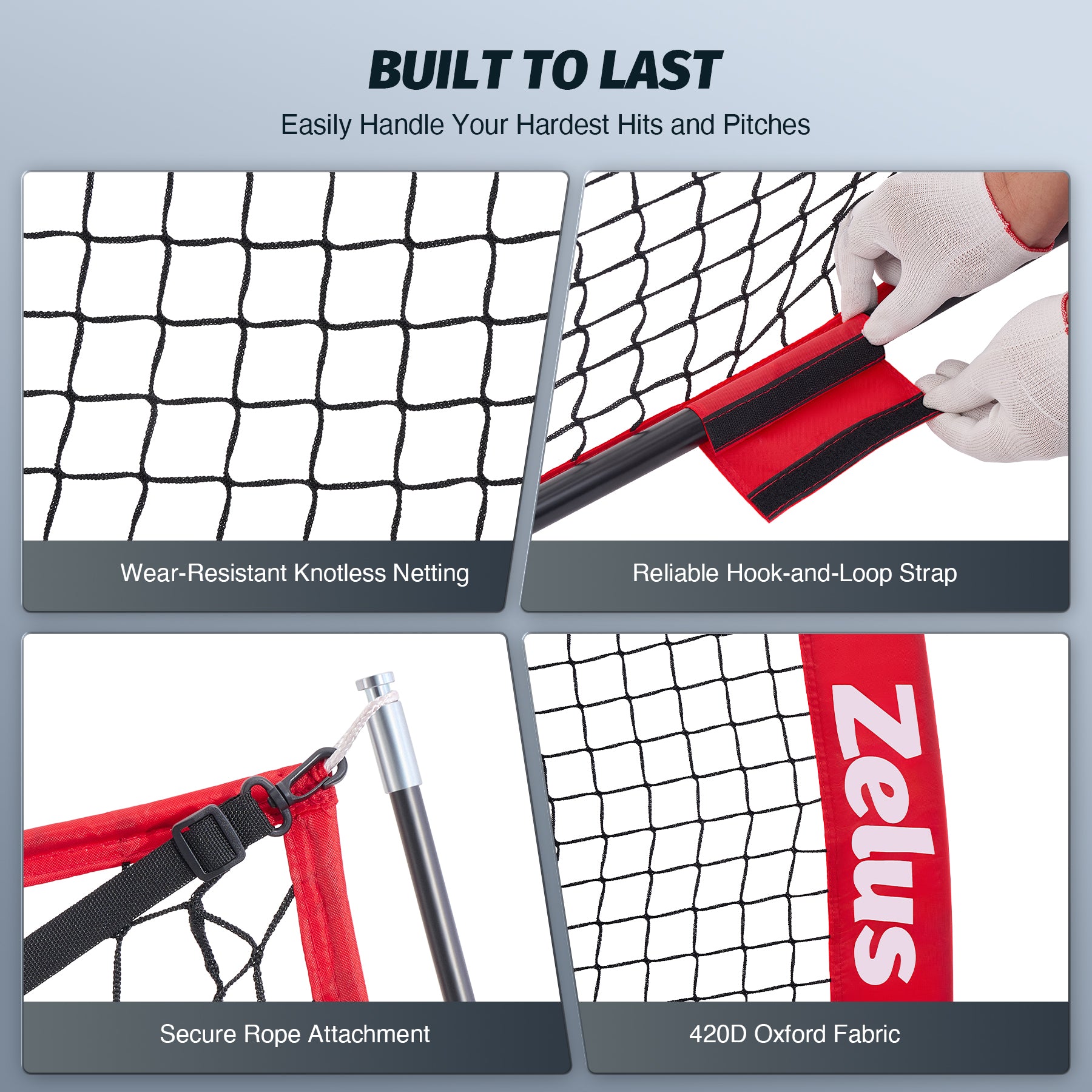 Zelus baseball or softball practice net with carrying bag