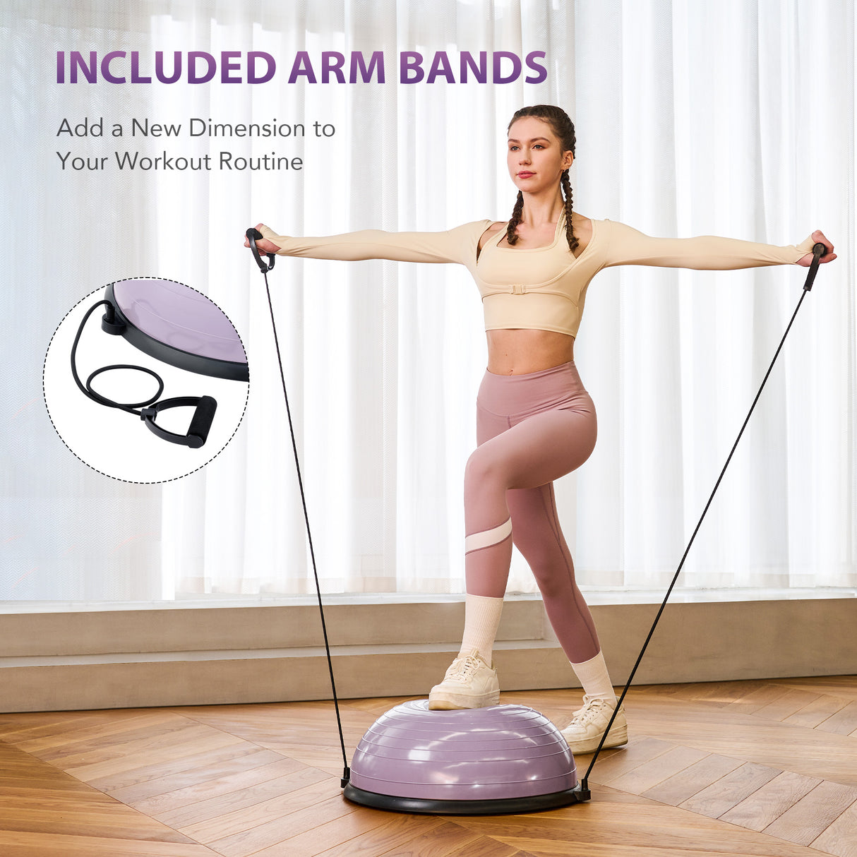 Lilac Fitness Balance Trainer: 23-Inch Balance Ball with Resistance Bands