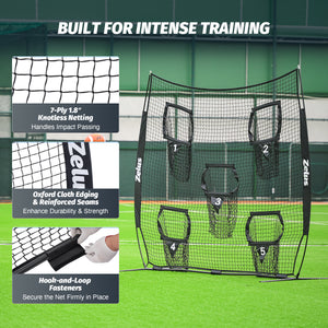 Football Throwing Net, Quarterback Training Equipment with 5 Target Pockets Black