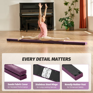 8 ft Folding Balance Beam, Foldable Floor Gymnastics Balance Beam Purple