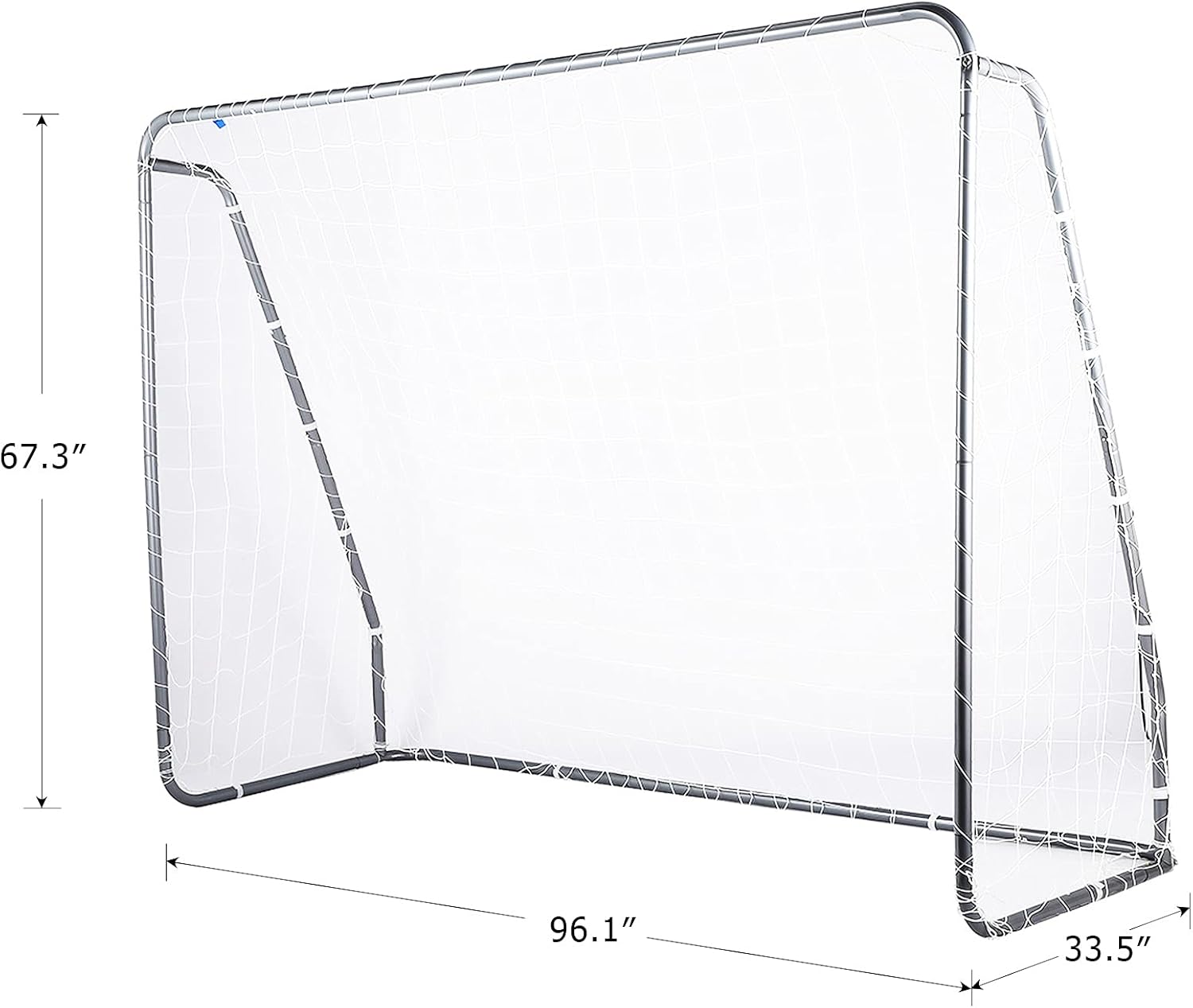 Clear sports goal with dimensions labeled on a white background