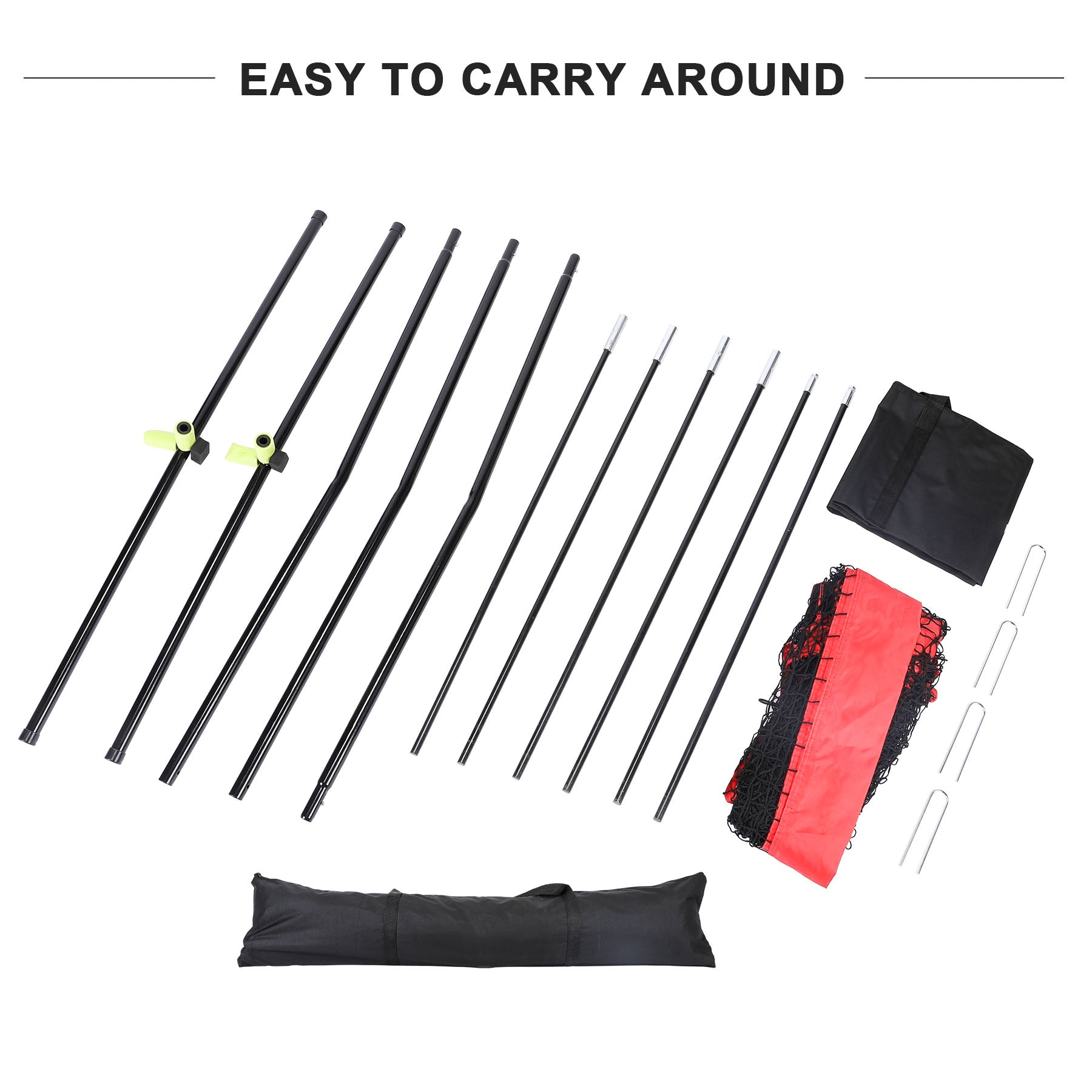 Golf practice net with red border and black carrying bag