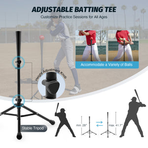 Baseball & Softball Practice Hitting and Pitching Net with Batting Tee Black