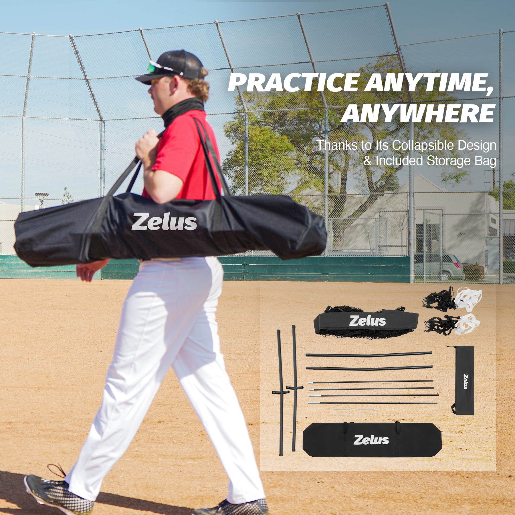 Zelus pitching net with carrying bag