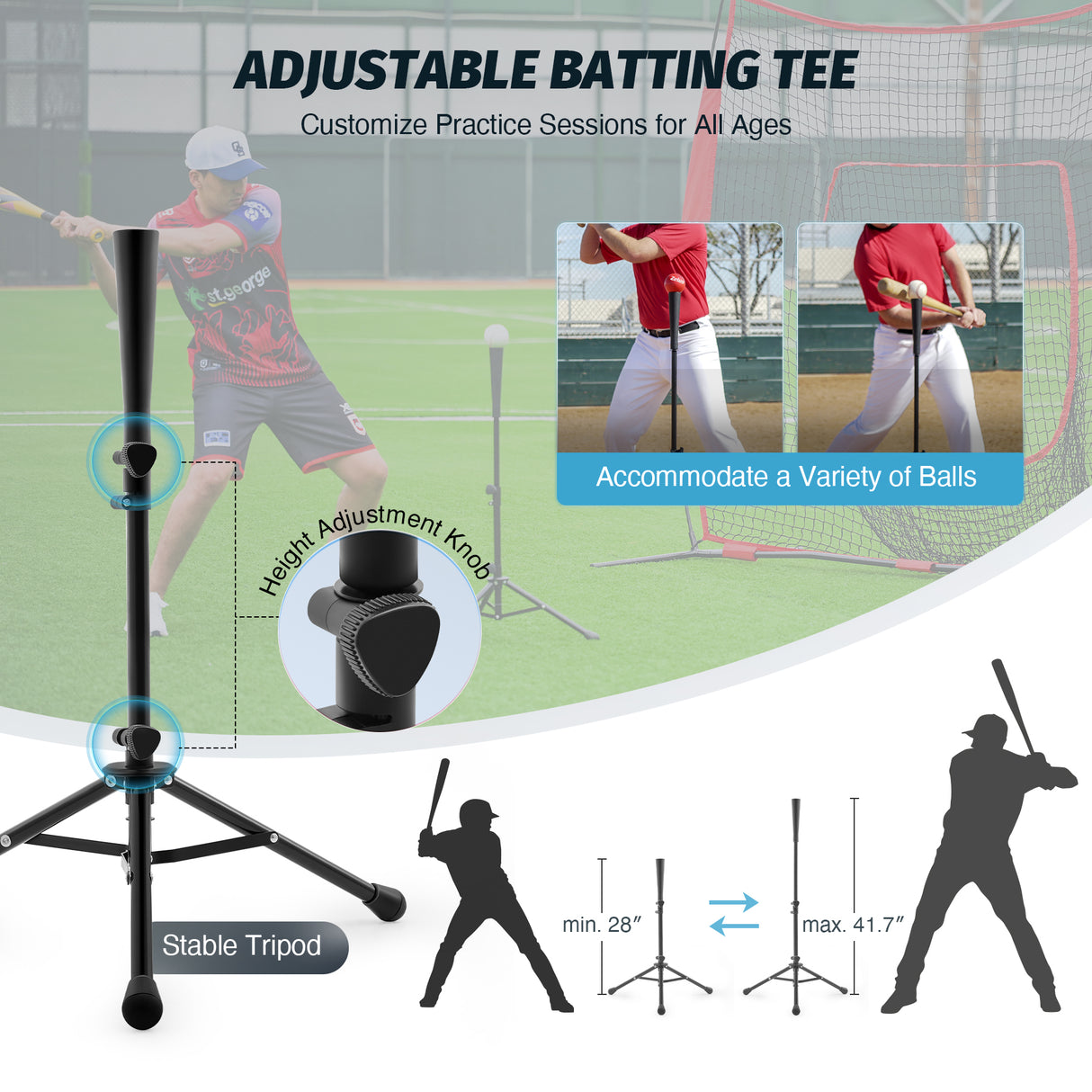 7x7 ft Baseball Net, Hitting and Pitching Net with Adjustable Batting Tee Red