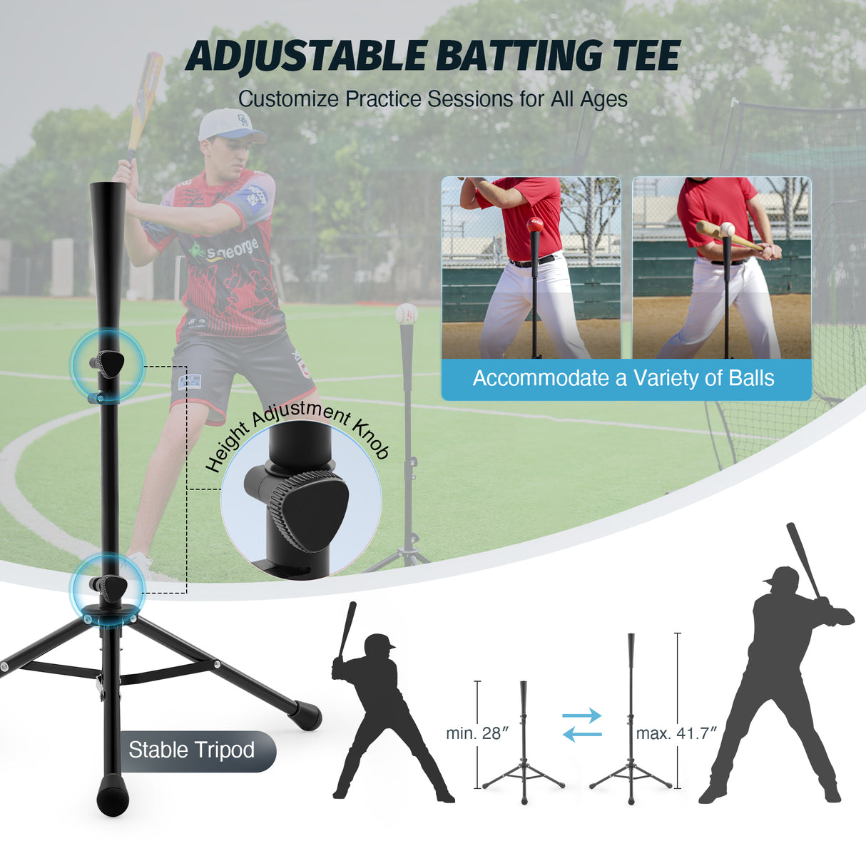 7x7 ft Baseball Net, Hitting and Pitching Net with Adjustable Batting Tee Black