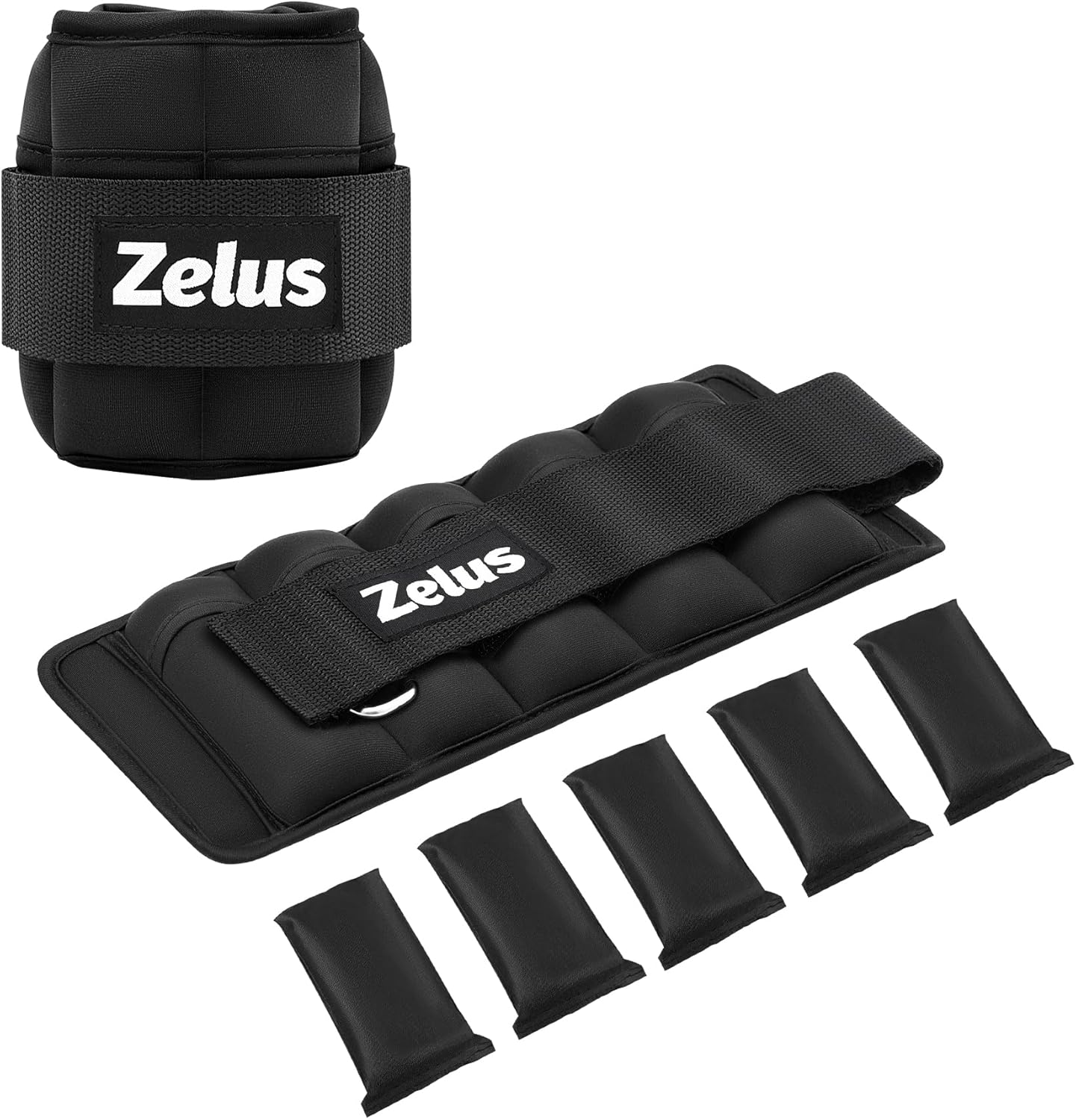ZELUS Adjustable Ankle Weights (1–5 lb Each) | Removable Sandbag Straps for Workouts, Walking, Yoga & More