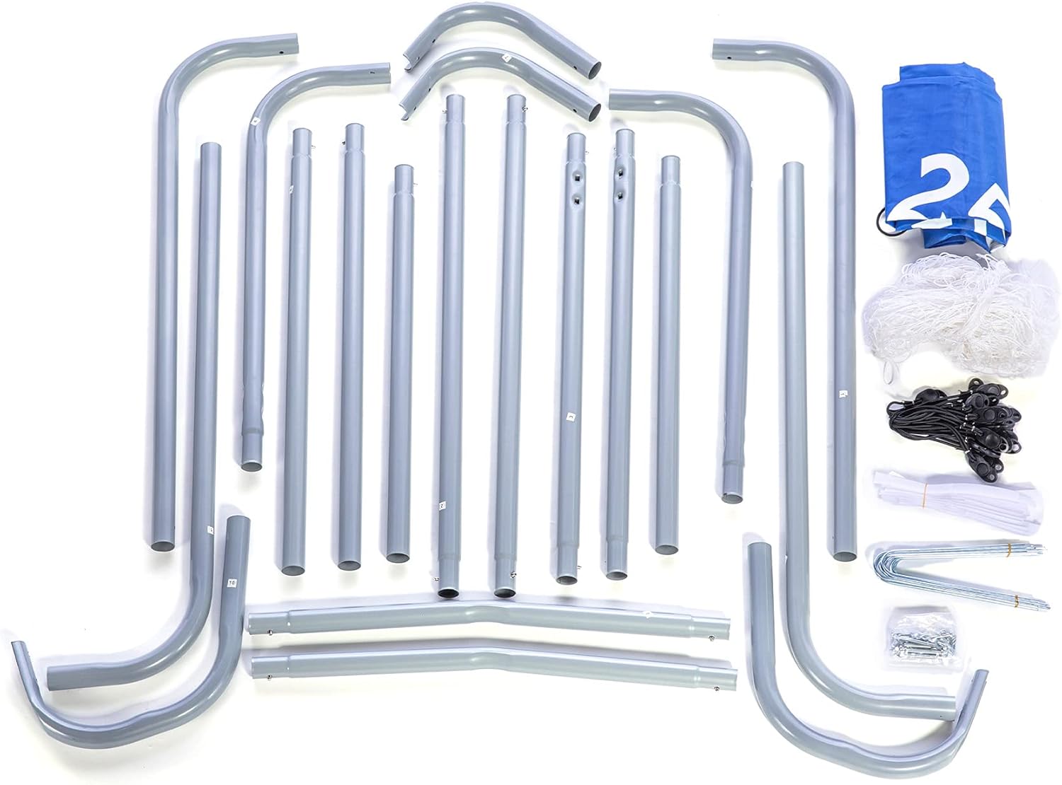 Set of metal brackets and pipes on a white background