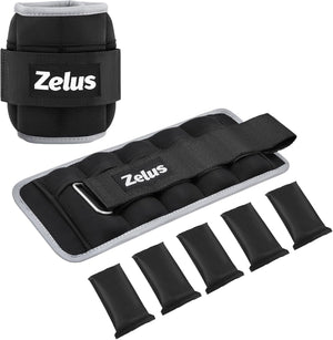 ZELUS Adjustable Ankle Weights (1–5 lb Each) | Removable Sandbag Straps for Workouts, Walking, Yoga & More