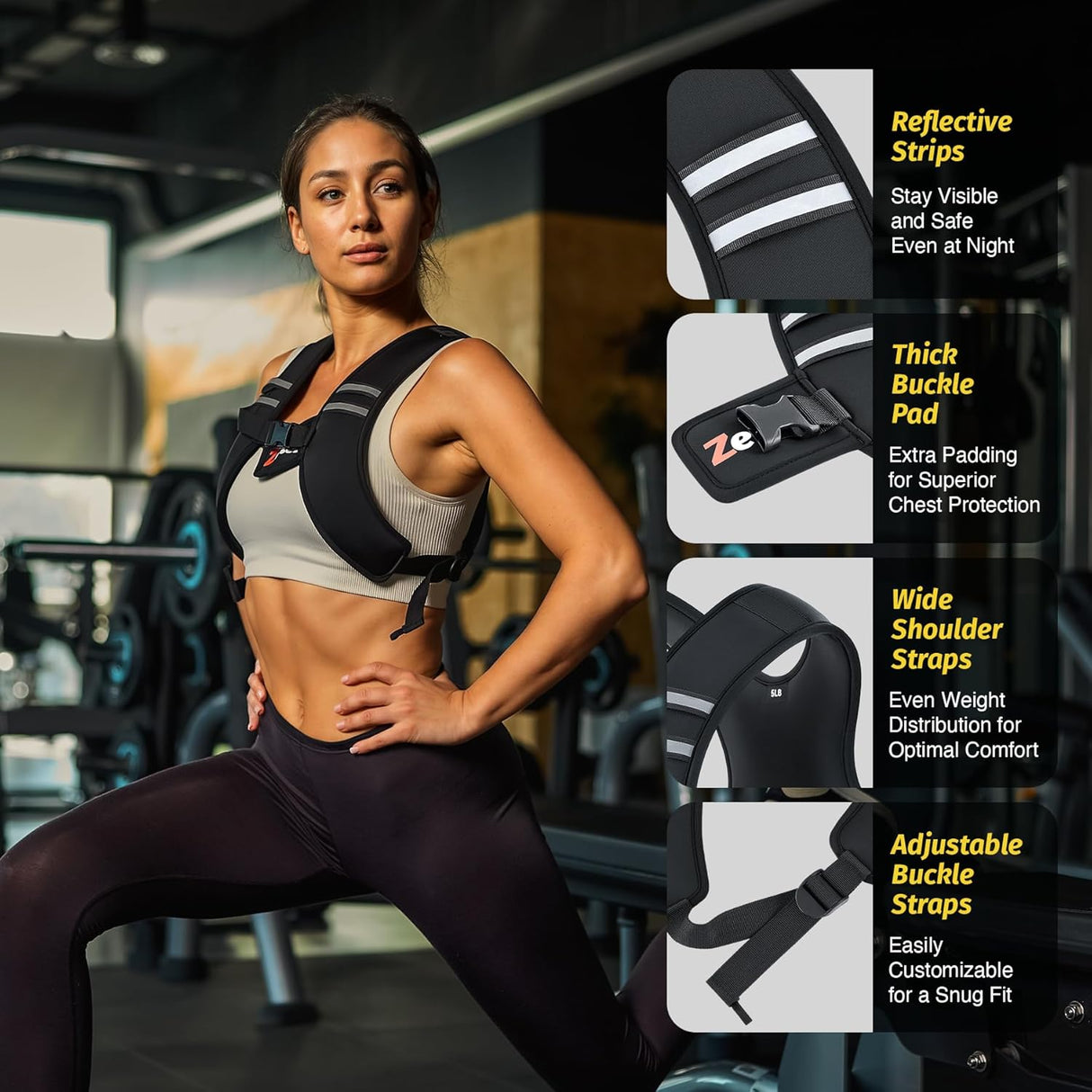 ZELUS Soft Iron Weighted Vest | Ultra-Thin 5–15 lb Vest with Reflective Stripes & Adjustable Straps