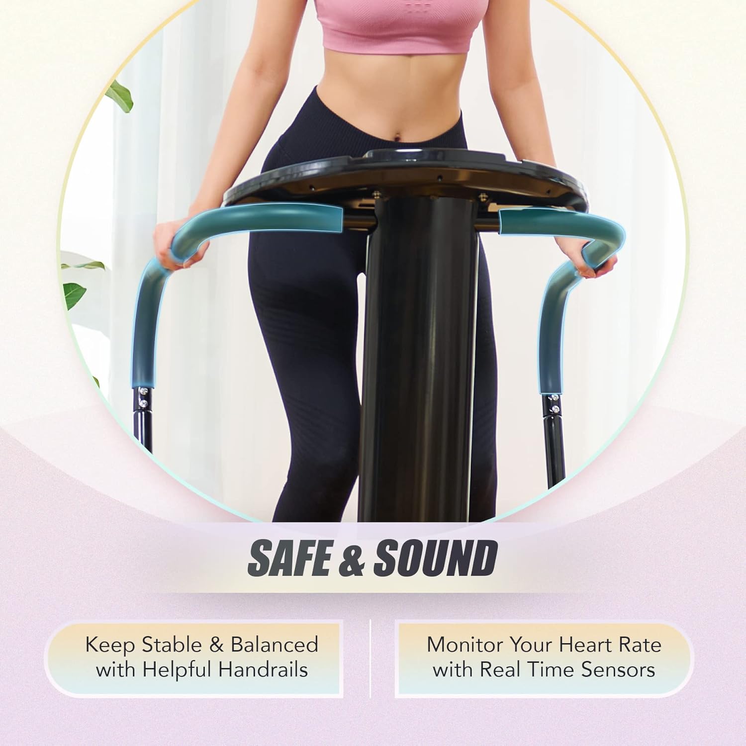 Person using a exercise bike with handrails and heart rate monitoring.