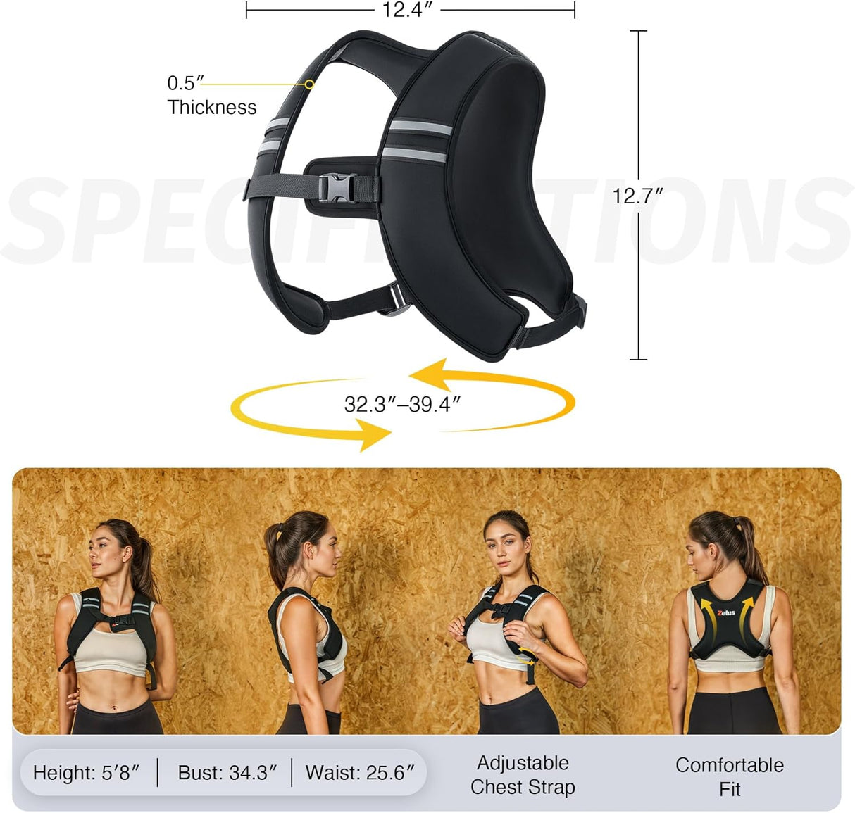 ZELUS Soft Iron Weighted Vest | Ultra-Thin 5–15 lb Vest with Reflective Stripes & Adjustable Straps