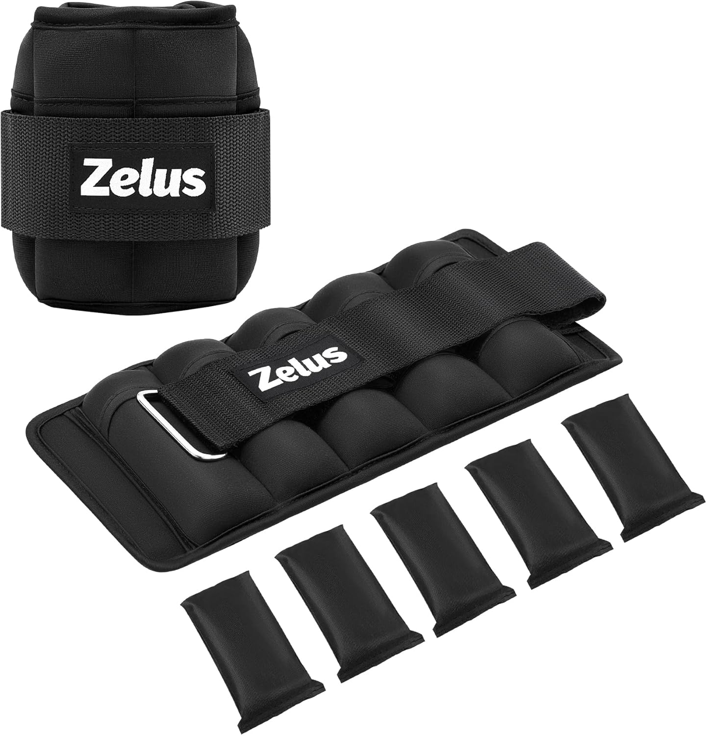 ZELUS Adjustable Ankle Weights (1–5 lb Each) | Removable Sandbag Straps for Workouts, Walking, Yoga & More