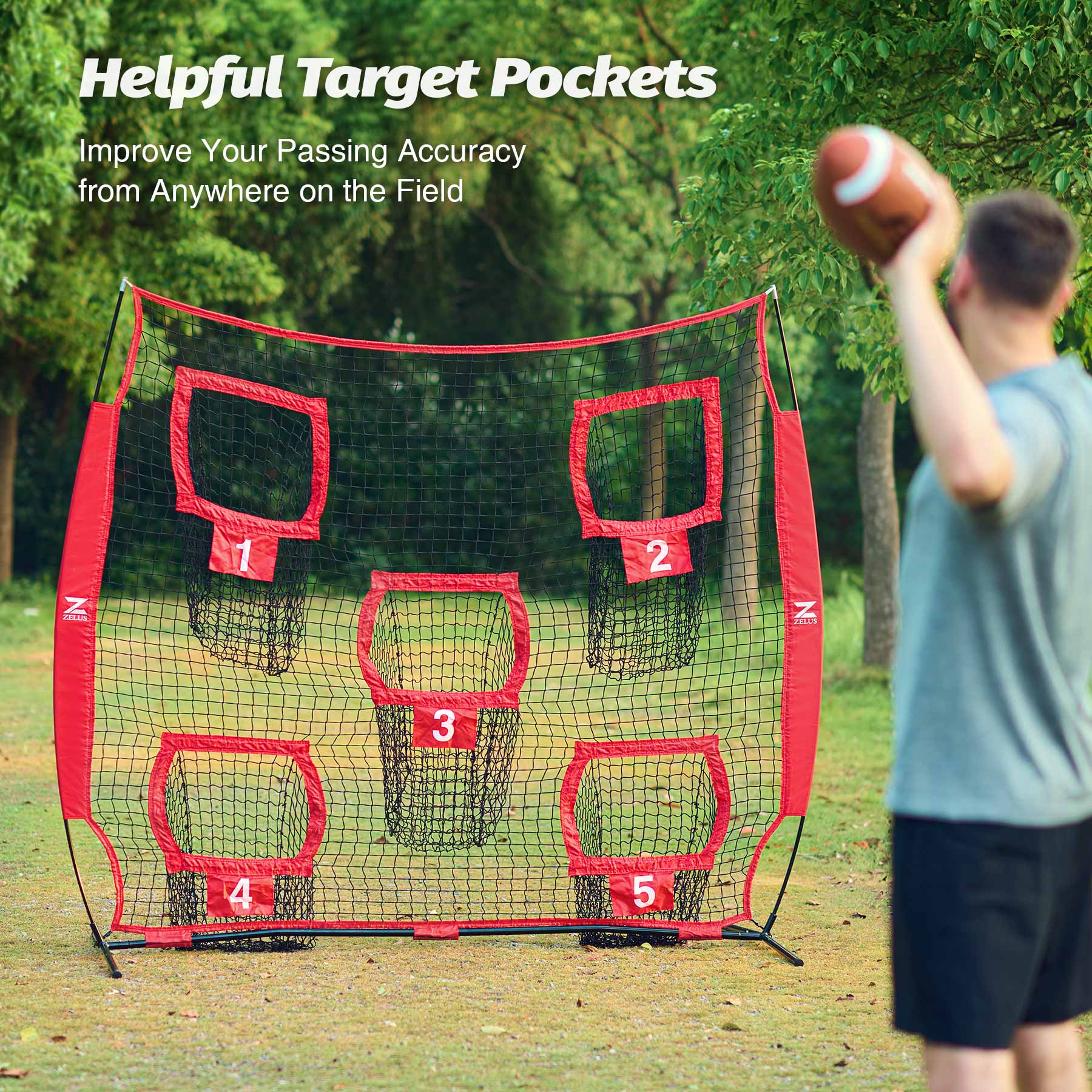 Baseball practice net with numbered targets and carrying bag