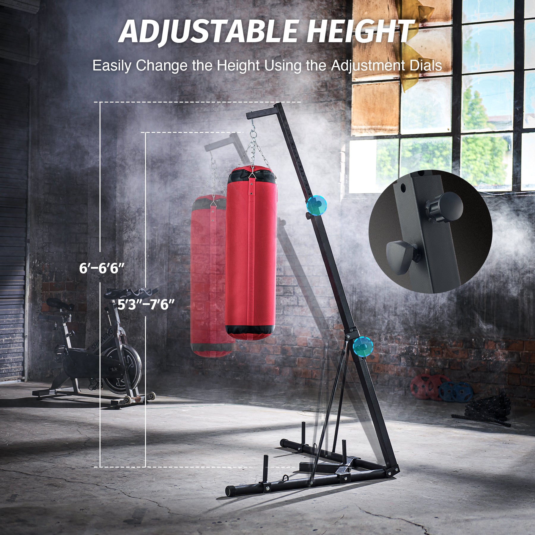 Red punching bag with black stand