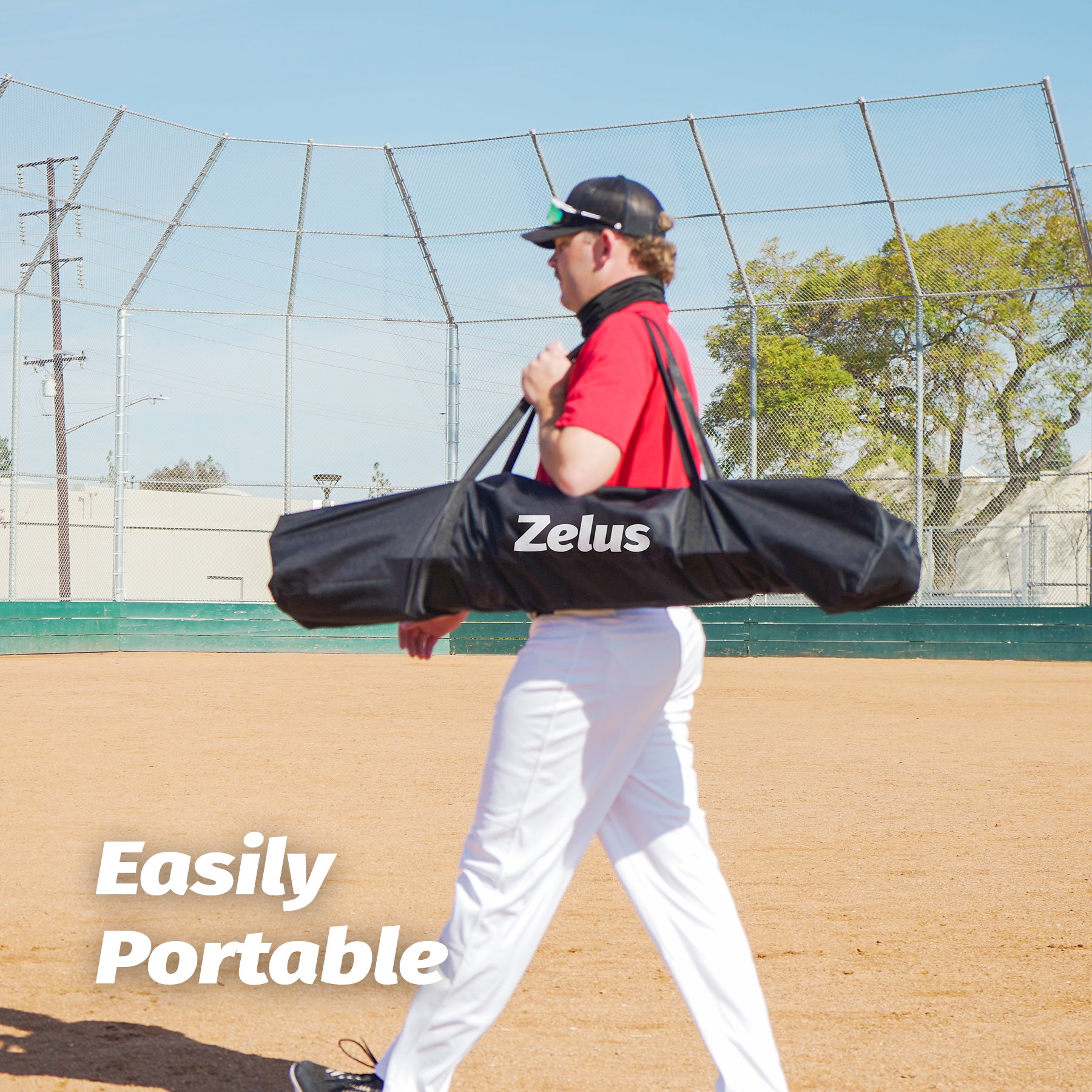 Zelus baseball or softball practice net with carrying bag