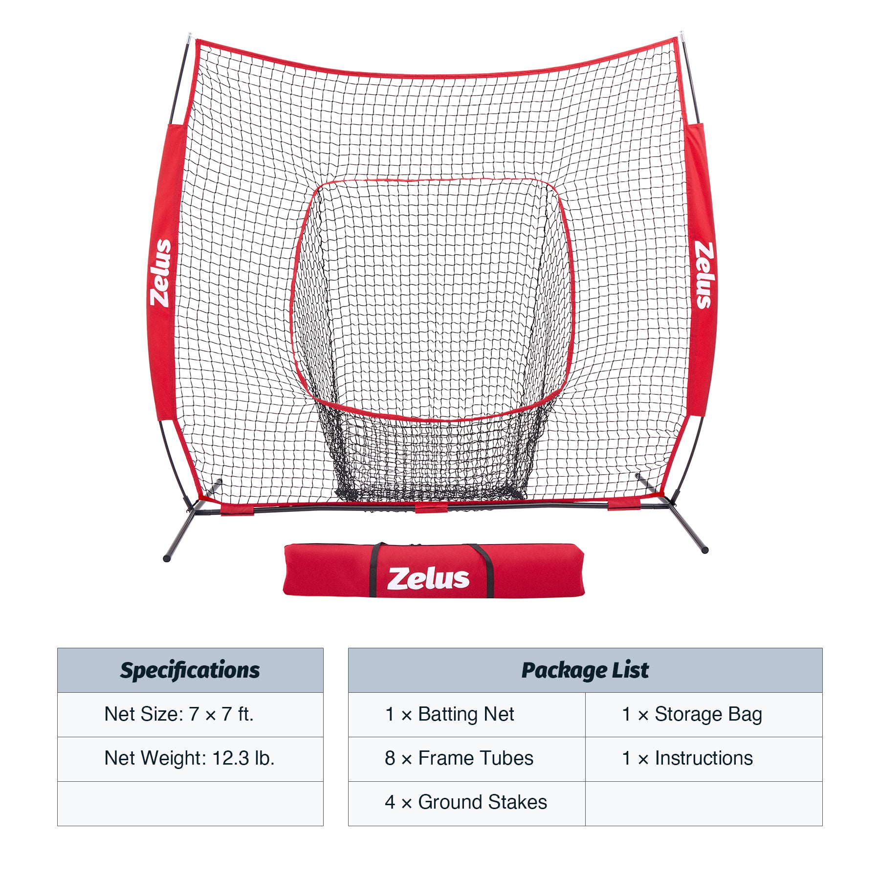 Zelus baseball or softball practice net with carrying bag