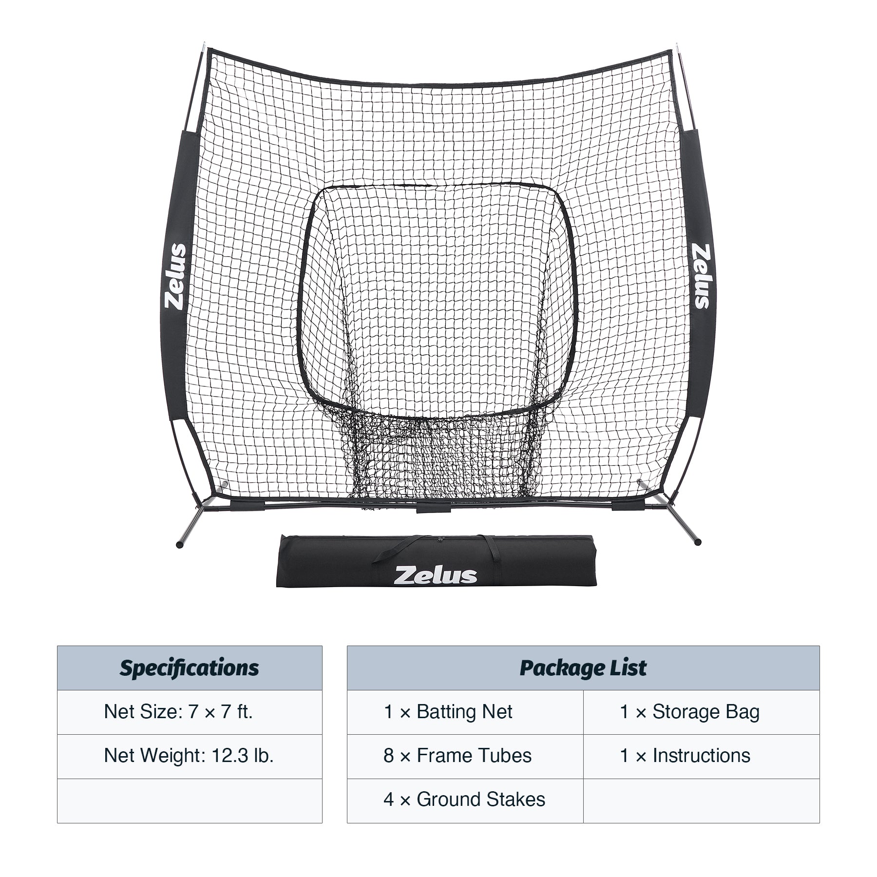 Zelus pitching net with carrying bag