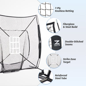 Baseball Net 7x7ft Baseball Hitting Net with 12 Baseballs & Batting Tee & Ball Caddy-Black