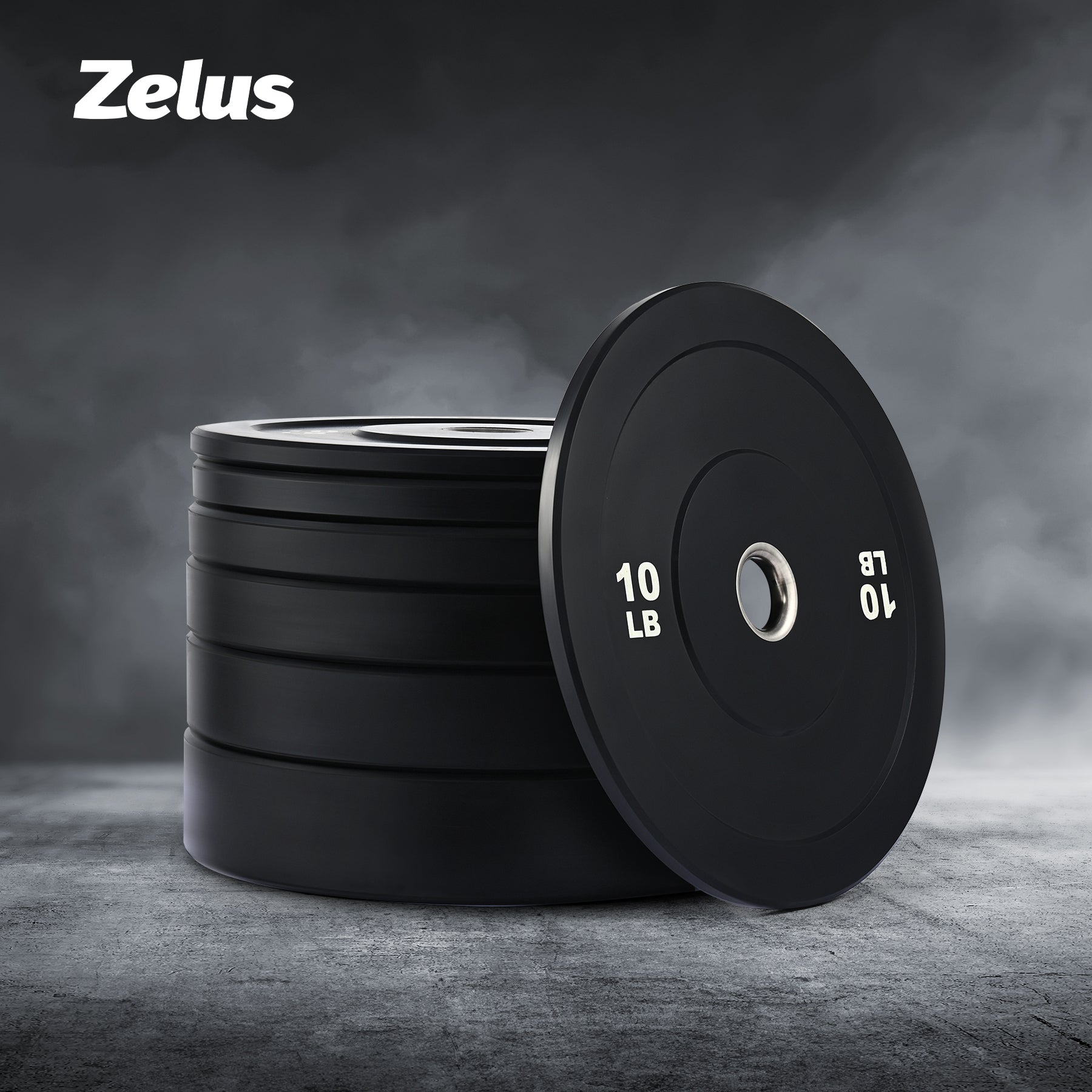 Set of black weight plates with labeled weight capacities