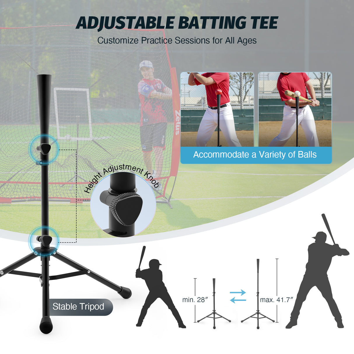 7x7 ft Baseball Net, Hitting and Pitching Net with Batting Tee Red