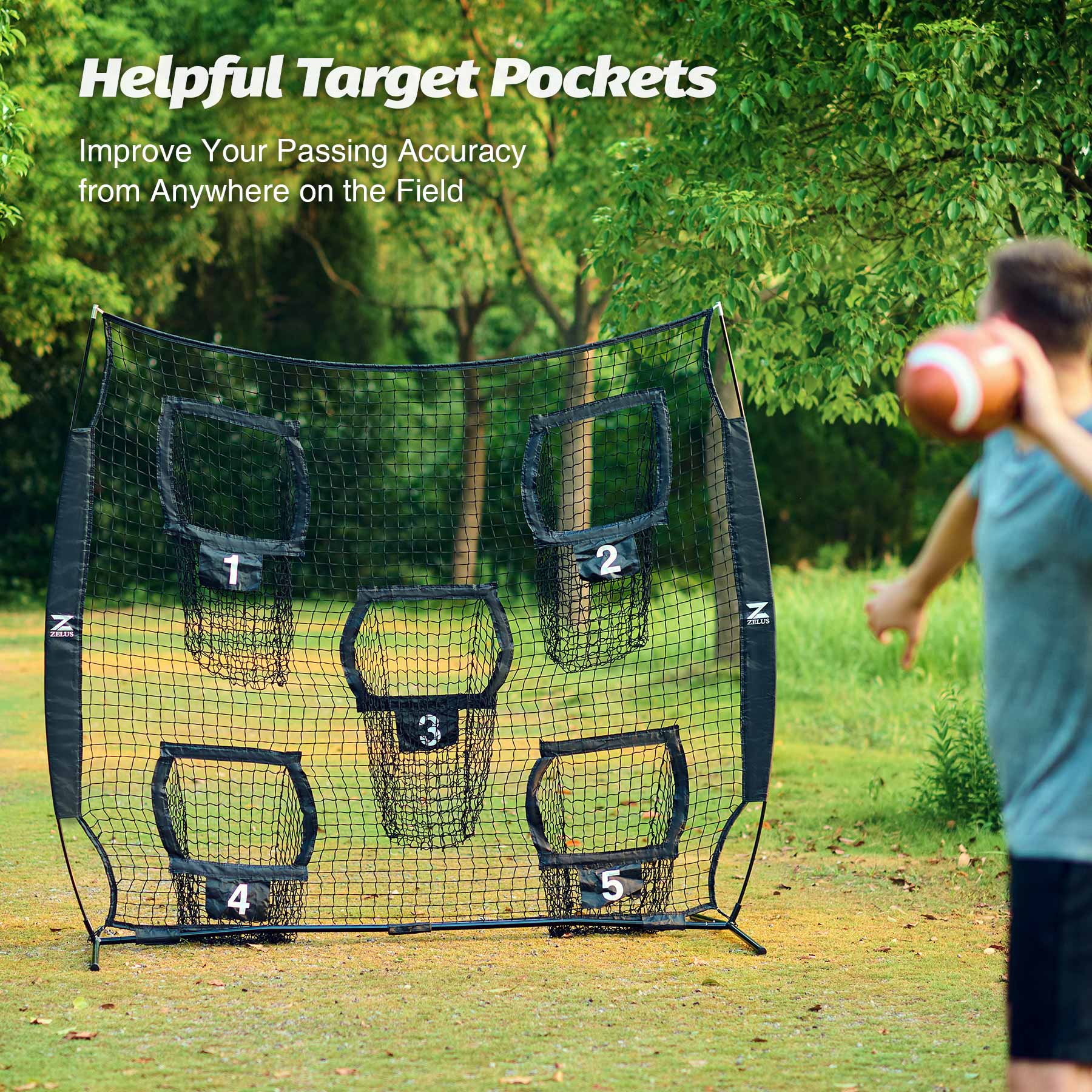 Black and white sports training net with numbered targets 