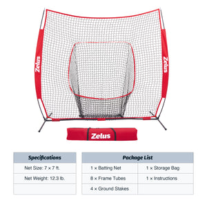 Baseball & Softball Practice Hitting and Pitching Net with Batting Tee Red