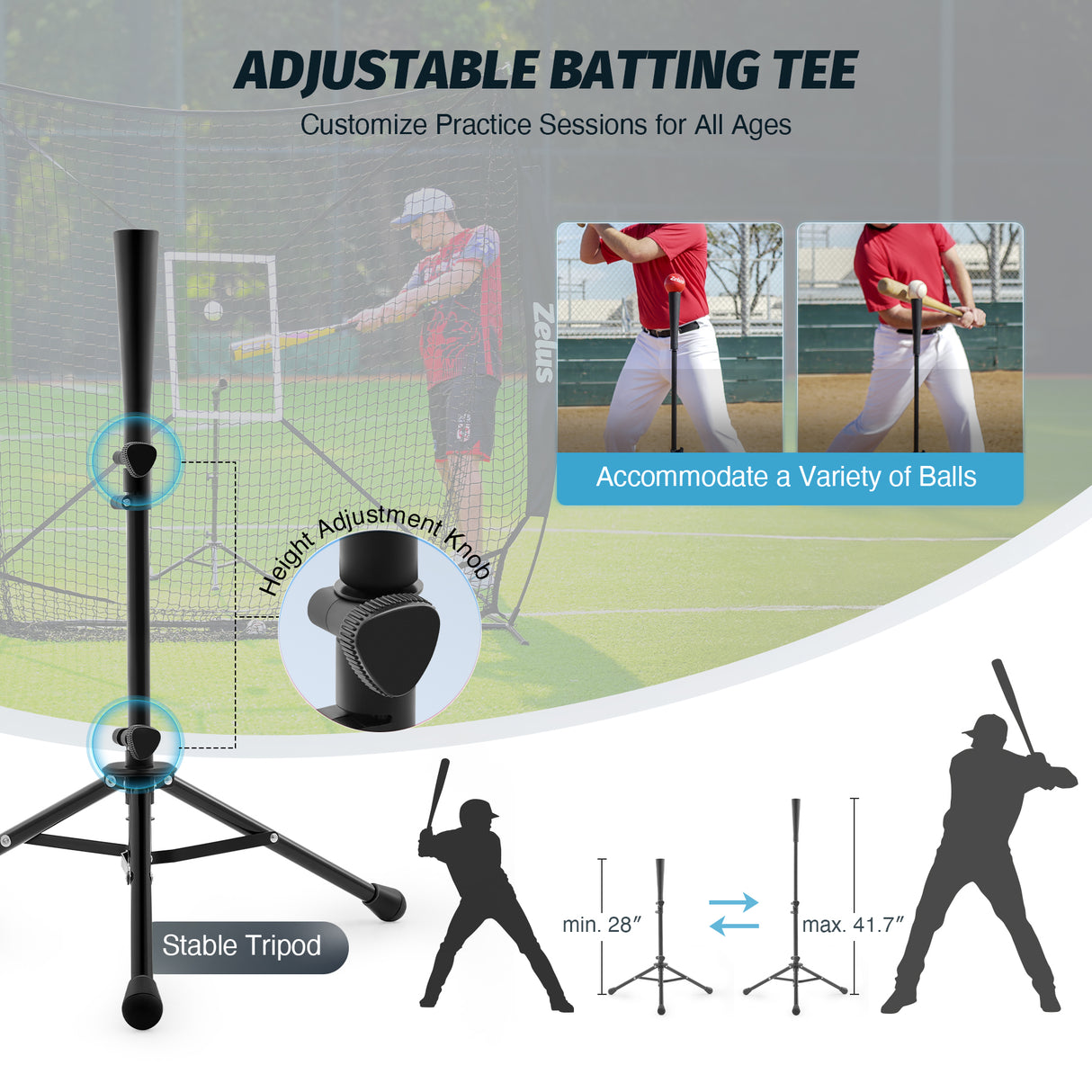 7x7 ft Baseball Net, Hitting and Pitching Net with Batting Tee Black