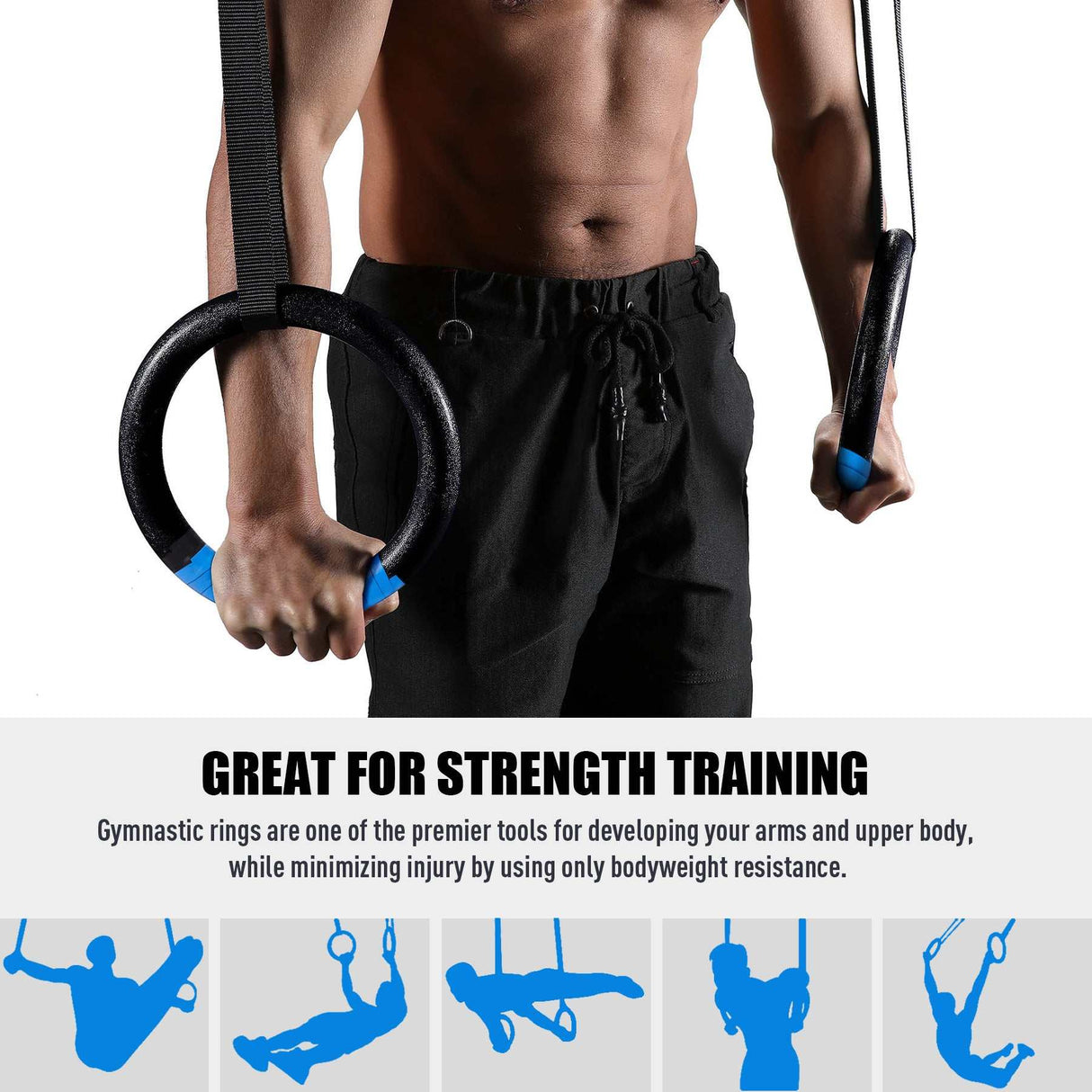 Gymnastic Rings Adjustable Straps Steel Buckles Perfect for Workout Strength Training
