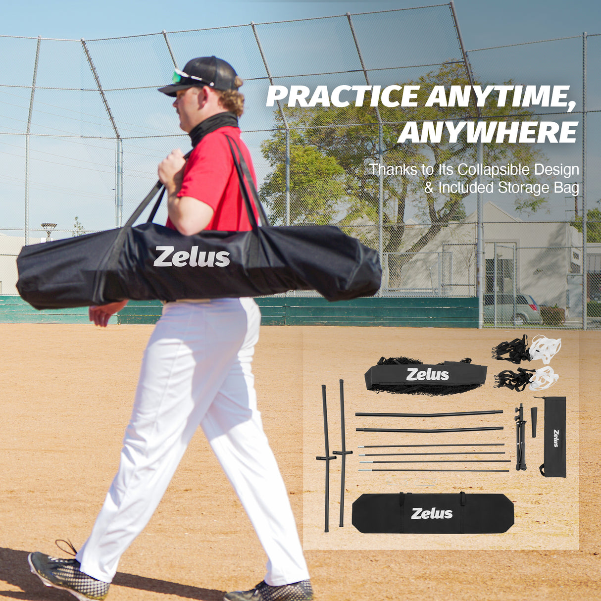 Baseball & Softball Practice Hitting and Pitching Net with Batting Tee Black