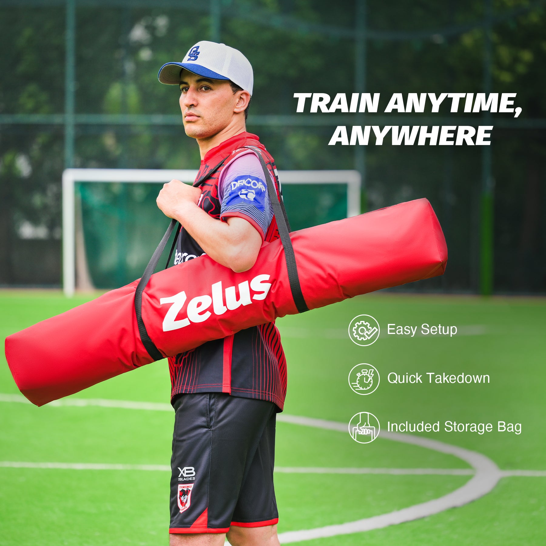Red and black Zelus pitching net with multiple zones