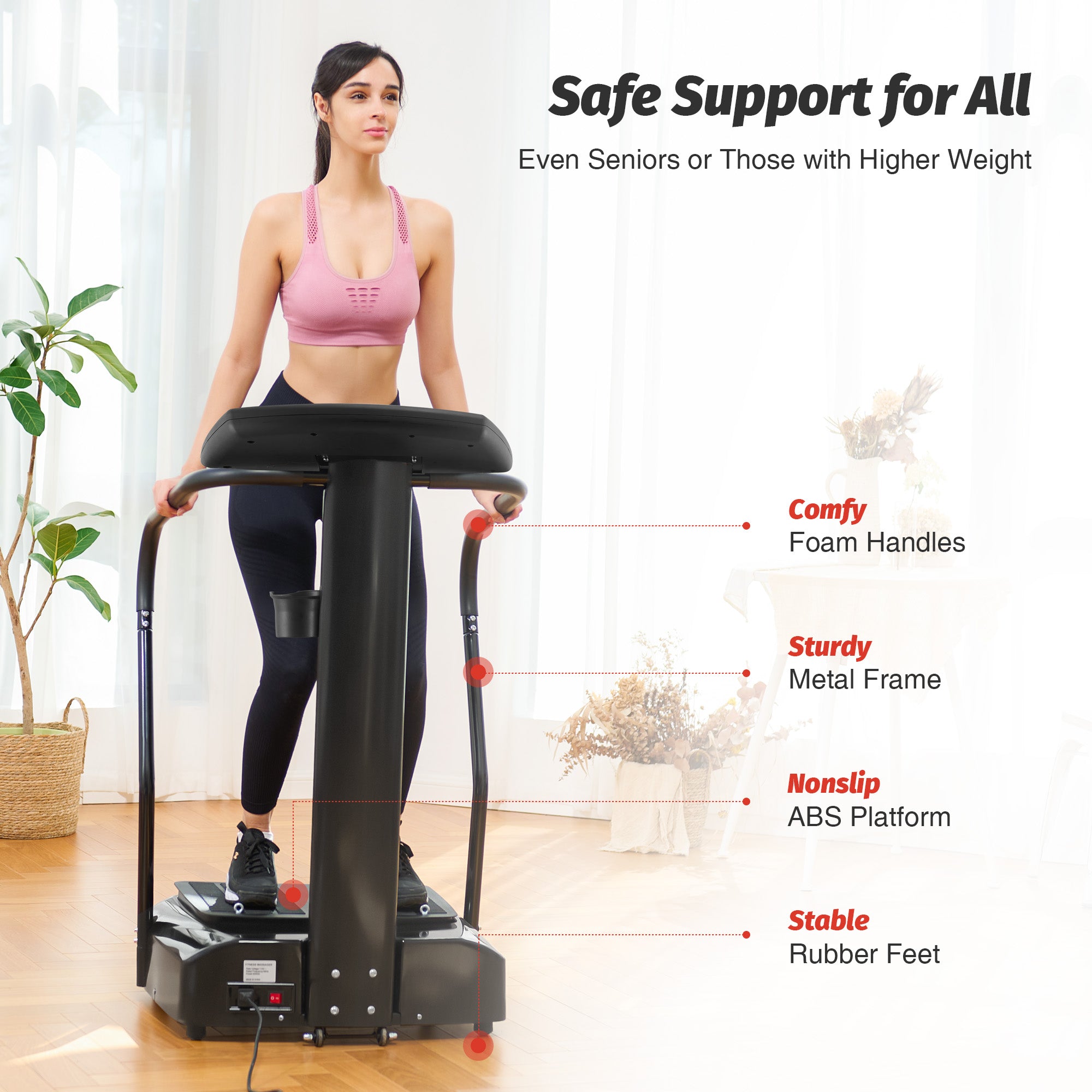 Vibration Plate Exercise Machine with Handles, Vibration Plate for Lymphatic Drainage with 2 Resistance Bands (3 Preset Modes 99 Levels)