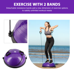 Purple Fitness Balance Trainer: 23-Inch Balance Ball with Resistance Bands