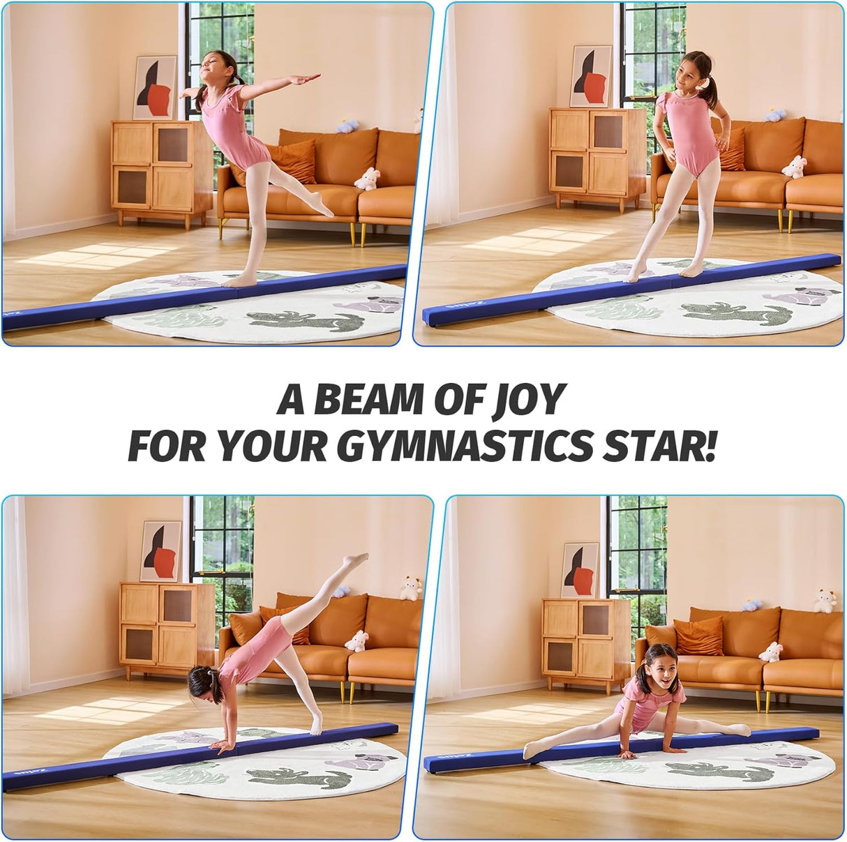 ZELUS 8ft Folding Balance Beam for Gymnastics | Floor Beam with Anti-Slip Base & Carry Handles