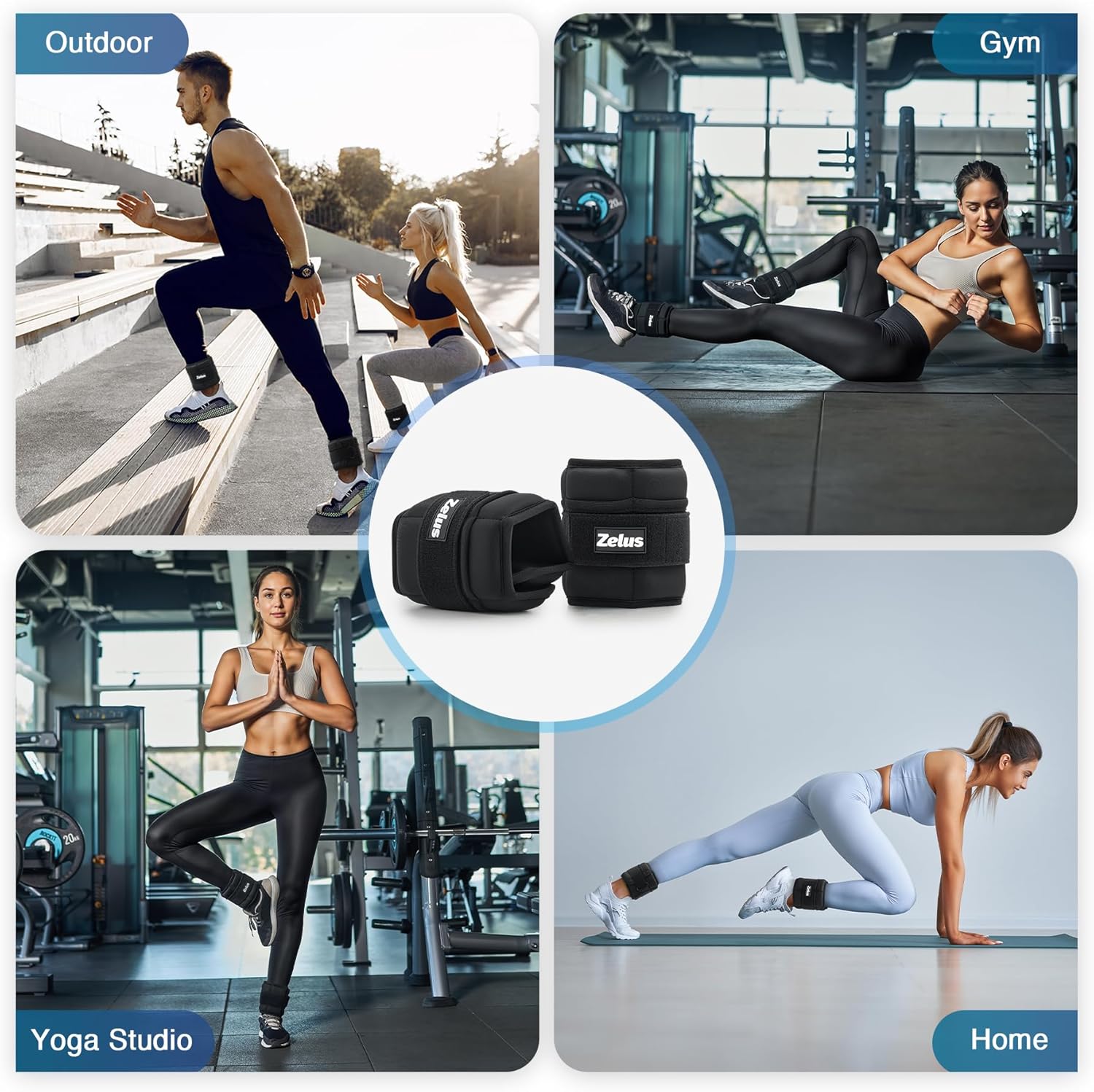 Collage of people exercising in different settings with a focus on Zefal wrist wraps.