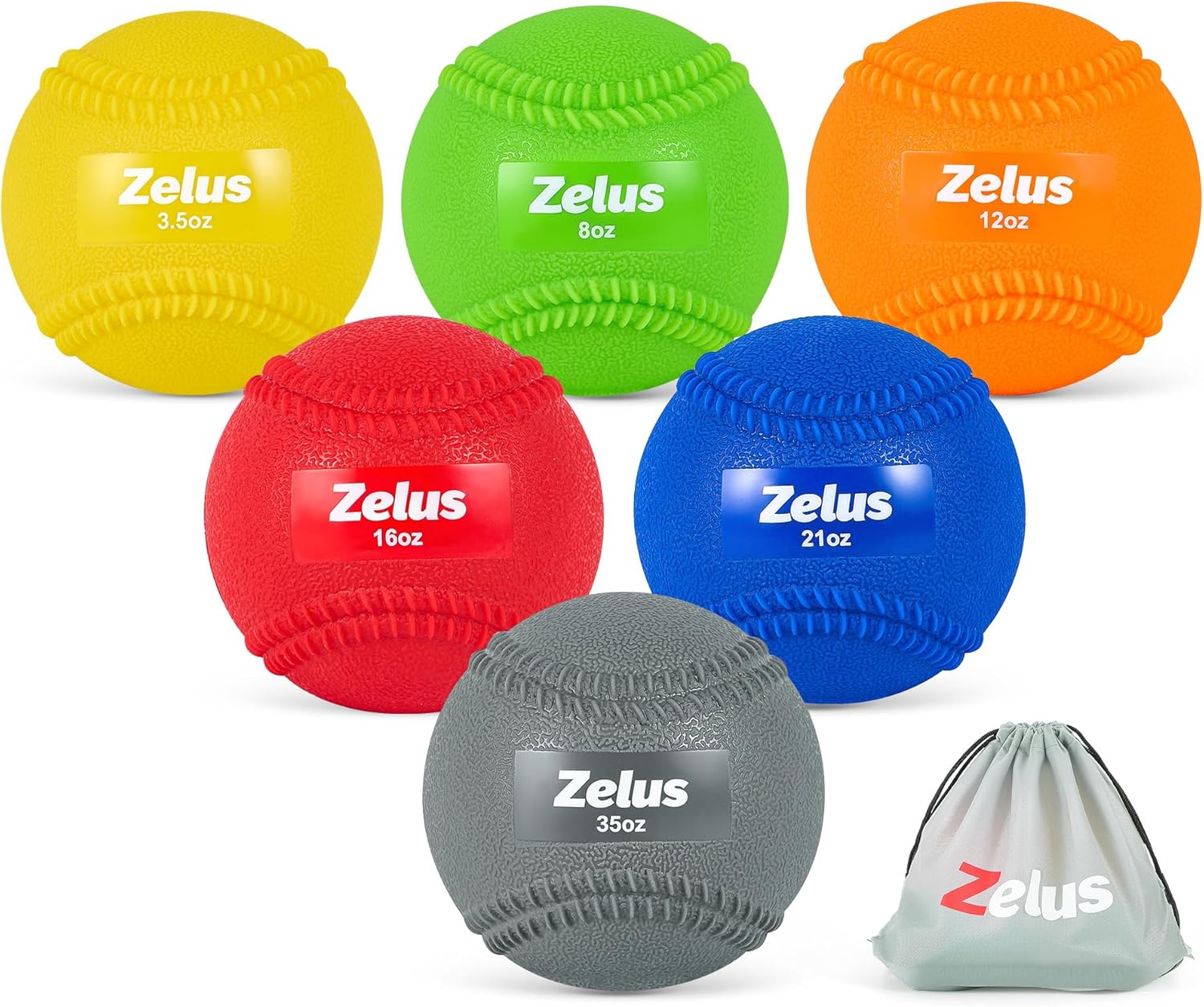 ZELUS Weighted Baseball Set | 3.5–35 oz Training Balls with Seams & Carry Bag for Hitting & Pitching