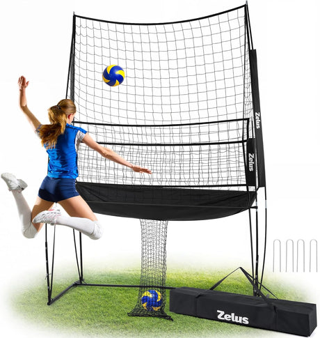 ZELUS Volleyball Practice Net – 11x8 ft Adjustable Station with Ball Return