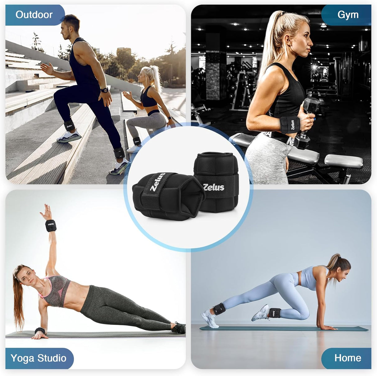 ZELUS Adjustable Ankle Weights (1–5 lb Each) | Removable Sandbag Straps for Workouts, Walking, Yoga & More
