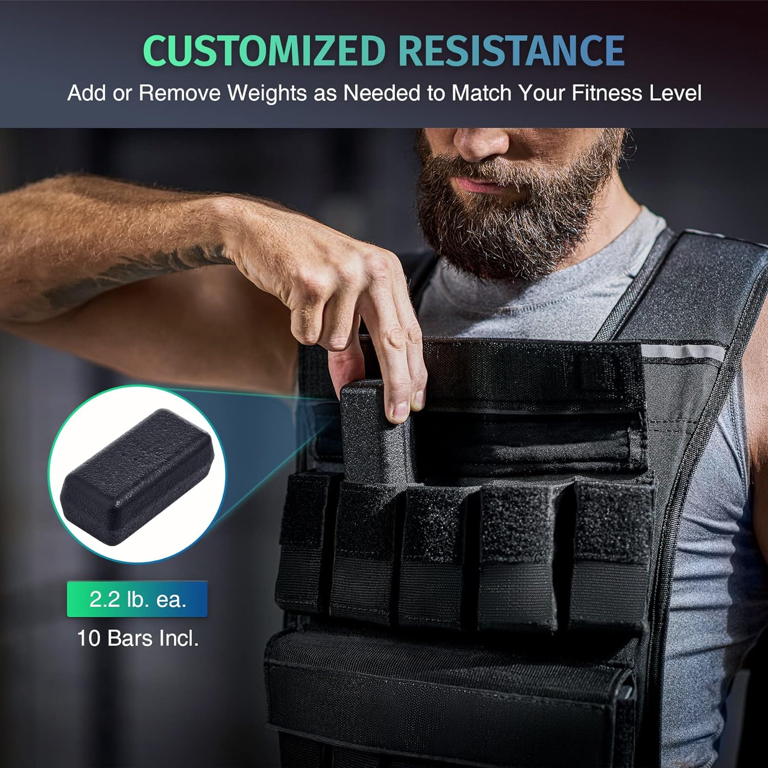 Armor Y-Shaped Weighted Vest - Adjustable Weight - 23lb