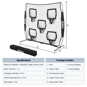 Football Throwing Net, Quarterback Training Equipment with 5 Target Pockets Black