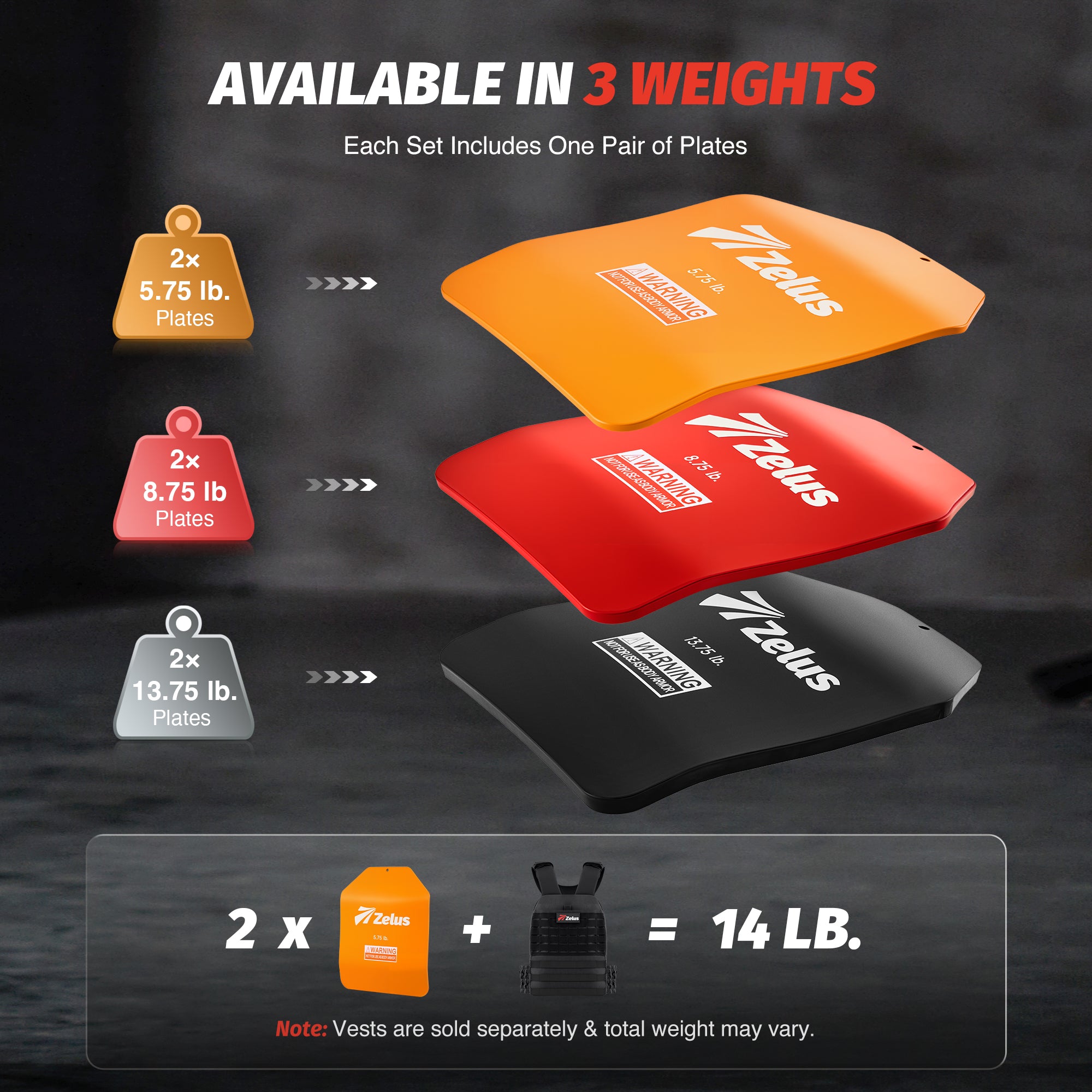 Zelus Weighted Vest Plates 5.75-13.75lb | Add-On Weights for Zelus