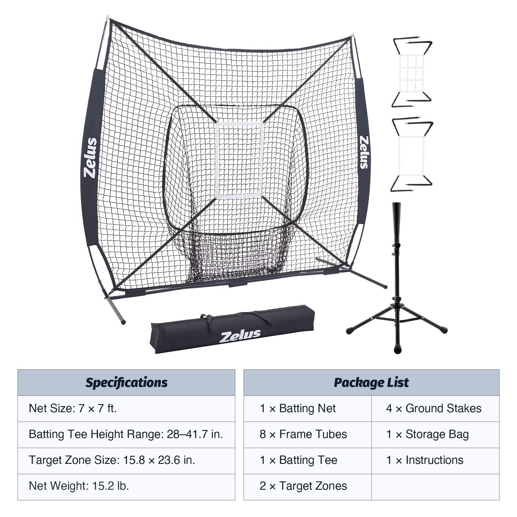 Zelus baseball or softball practice net 