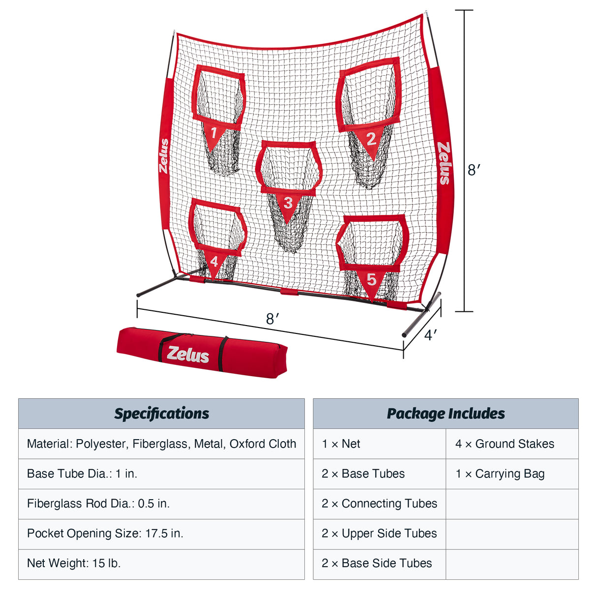 Football Throwing Net, Quarterback Training Equipment with 5 Target Pockets Red