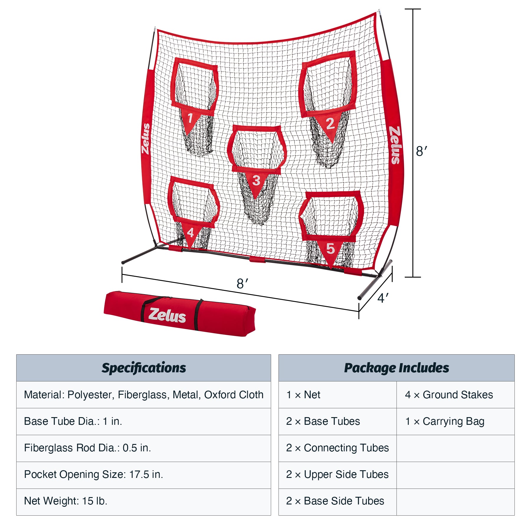  Zelus pitching net with multiple zones