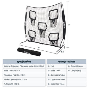 Football Throwing Net, Quarterback Training Equipment with 5 Target Pockets Black