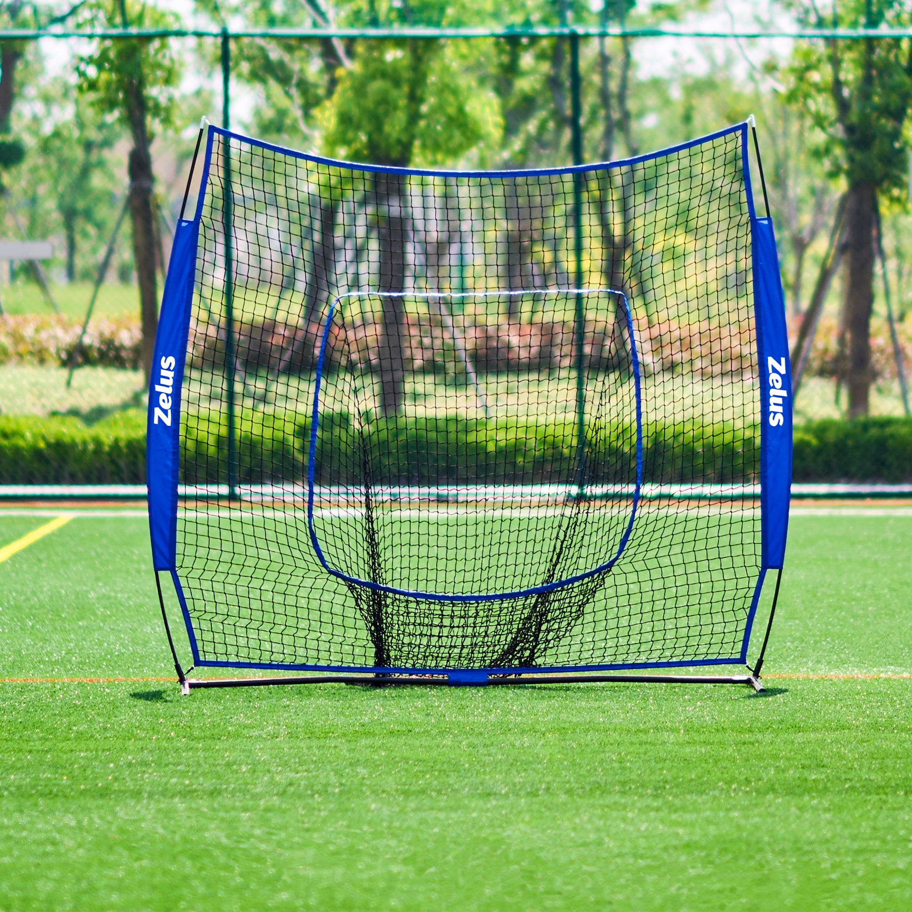 Zelus baseball or softball practice net with stand and bag
